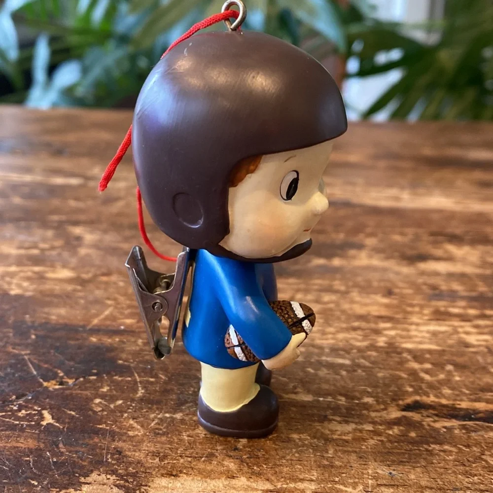 Vintage Wobble Head Football Player Ornament Hang or Clip-on